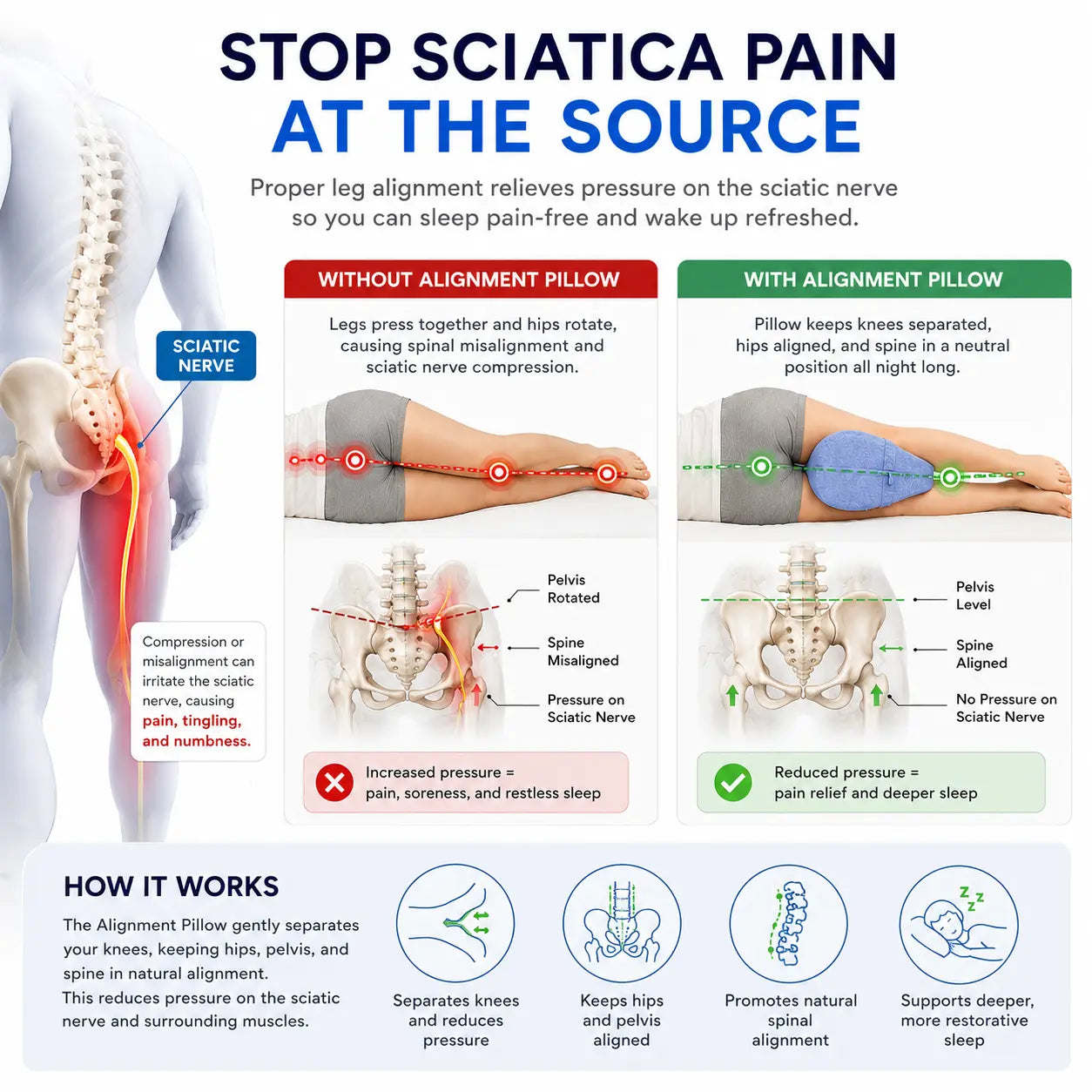 Ergonomic Knee Alignment Pillow for Hip & Sciatica Relief
