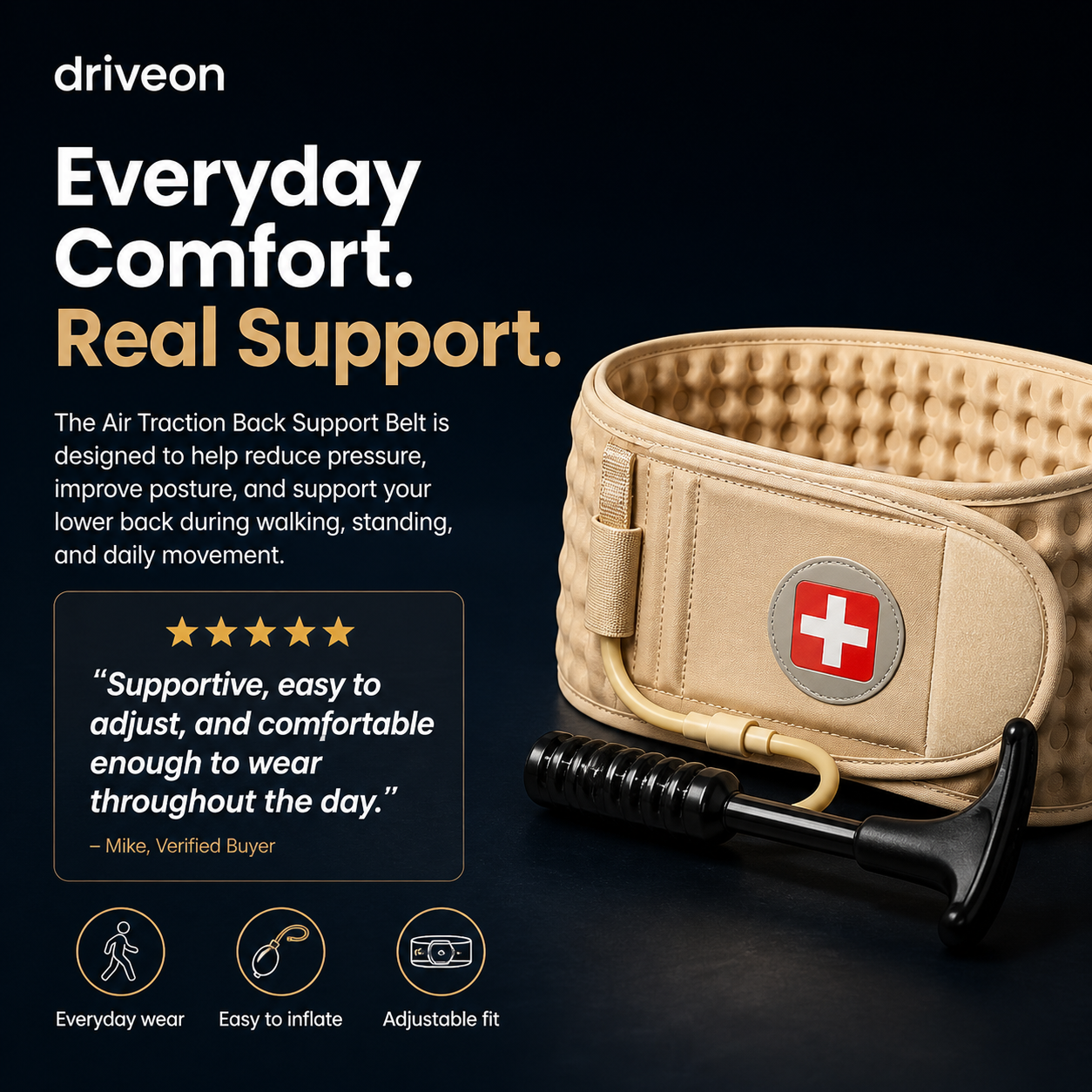 Handled Back Support Belt – Adjustable Lumbar Decompression Support For Everyday Back Comfort