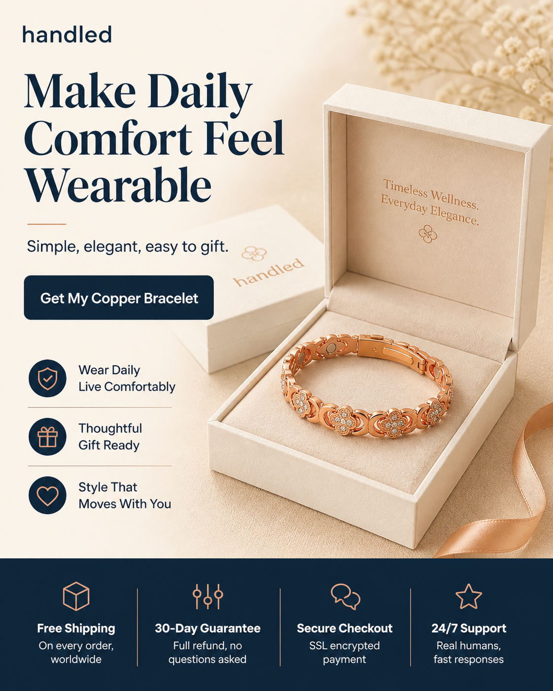 Handled Copper Bracelet - Wear Daily Comfort Move With Confidence.