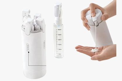 Handled Portable Travel Dispenser - Carry 4 Essentials in One Compact Bottle