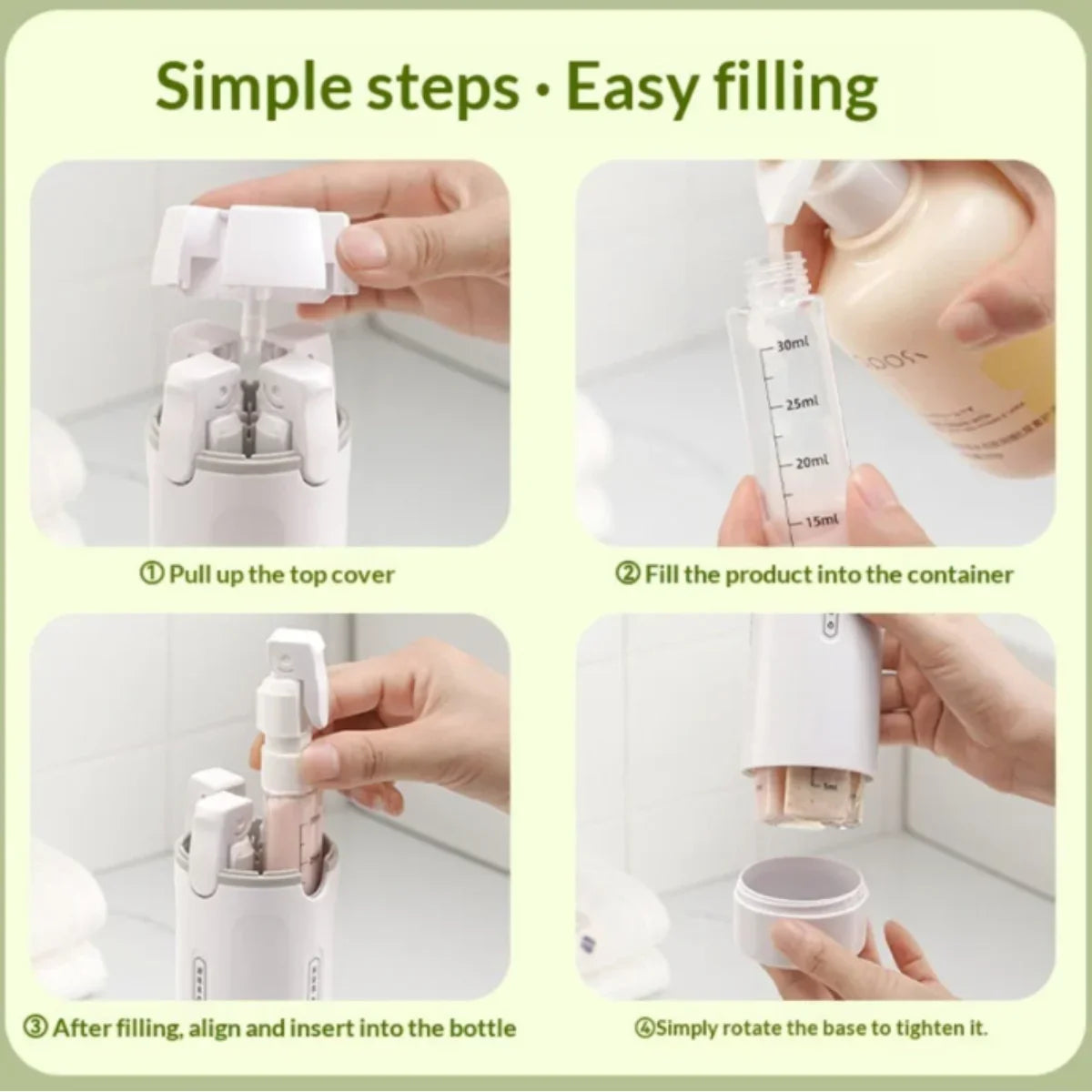 Handled Portable Travel Dispenser - Carry 4 Essentials in One Compact Bottle