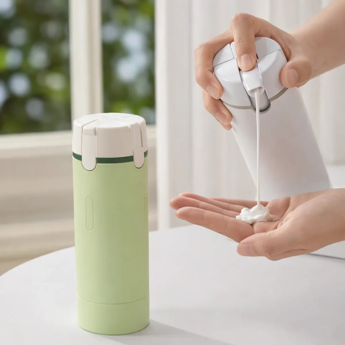 Handled Portable Travel Dispenser - Carry 4 Essentials in One Compact Bottle