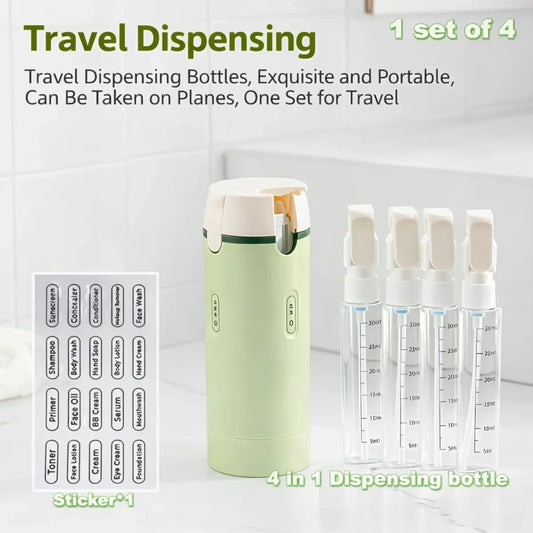 Handled Portable Travel Dispenser - Carry 4 Essentials in One Compact Bottle