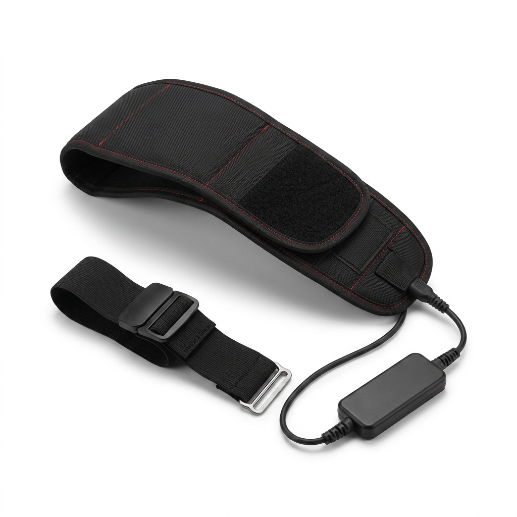 DriveOn ContactDose 360 Red Light Therapy Belt exterior face with fastening strap and inline controller cable