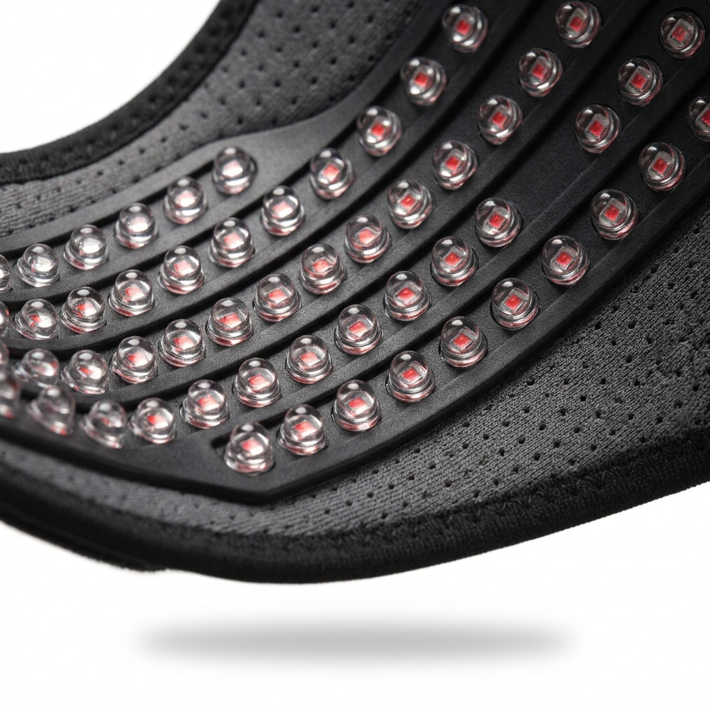Close-up of the diode rows on the inner face of the DriveOn ContactDose 360 Red Light Therapy Belt