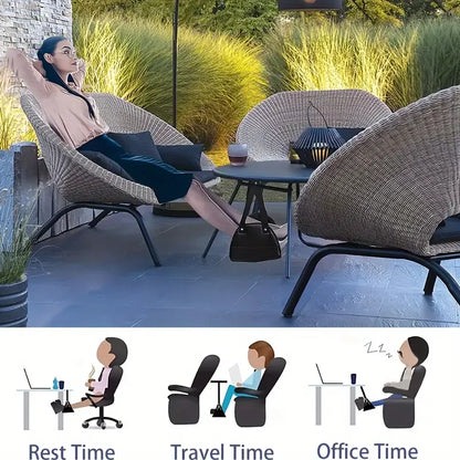 DriveOn Foot Hammock — in use under an outdoor table with feet resting in the cradle