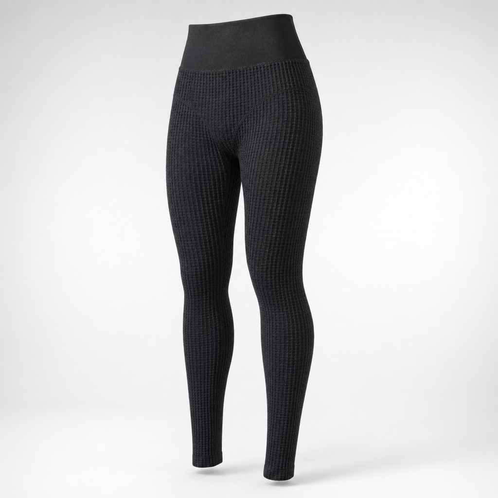 DriveOn Shadow-Knit Contour Leggings shown front-on in charcoal textured knit with a high-rise waistband