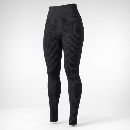 DriveOn Shadow-Knit Contour Leggings shown front-on in charcoal textured knit with a high-rise waistband